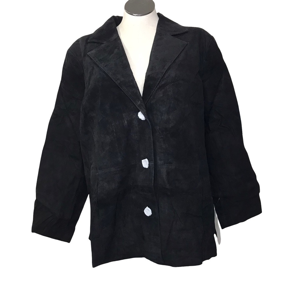Jessica London Leather 3 Botton Blazer Women’s Size 24 Color Black Notched Lepel